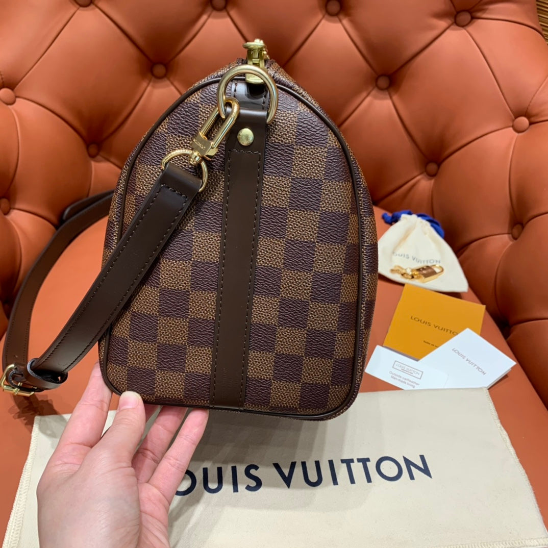 L-V Speedy 25 Bandouliere Damier Ebene
