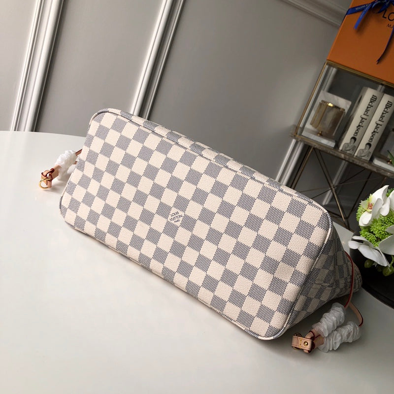 L-V Neverfull Damier Azur