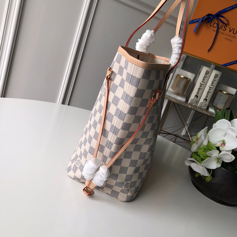 L-V Neverfull Damier Azur