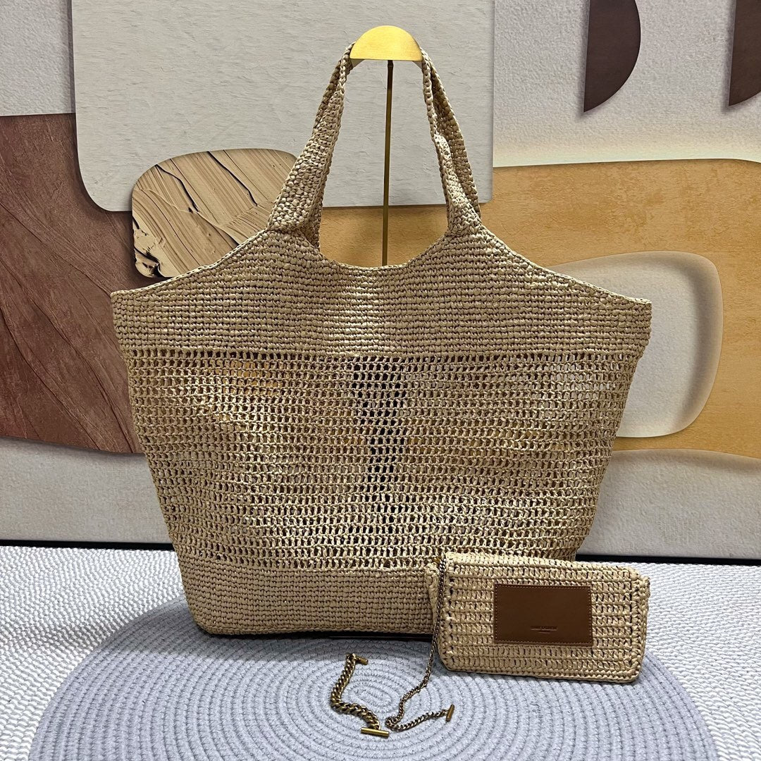 Y-SL Icare Raffia Maxi Shopper